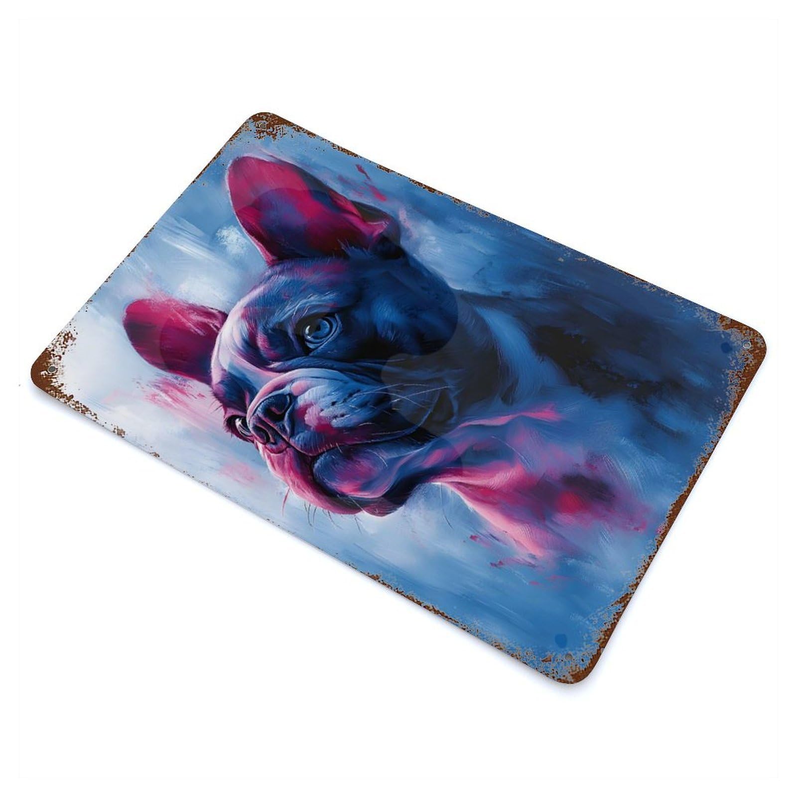 French Bulldog Portrait Rustic Tin Plaque 11.8"x7.9", Farmhouse Wall Decor for Shed, Workshop And Garage Wall Decor