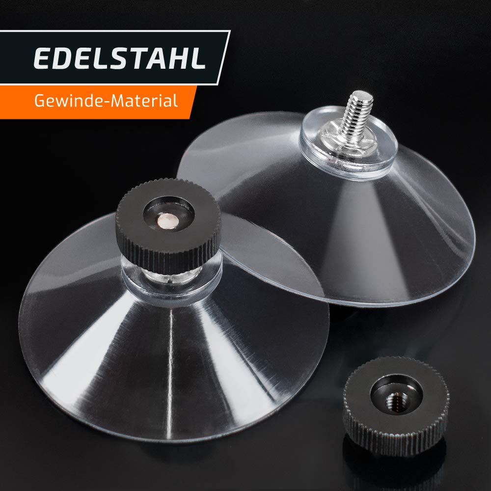 Saugnäpfe Ø 50 mm | M4 Gewinde – Länge 6 mm | V2A Edelstahl | Saugnapf mit Rändelmutter | Saugknopf | Saugnoppen | Ohne Bohren | Made in Germany (Schwarze Rändelschrauben, 100)