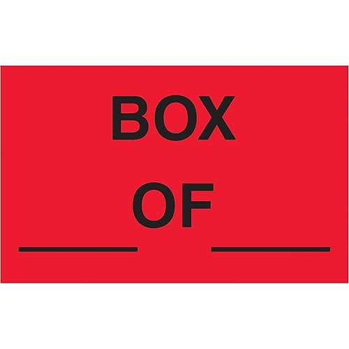 Discount Tag & Label Etiquetascalcomanías 'Box_ of_', 1 14 x 2 pies, rojo fluorescente, 500 etiquetas por rollo (1 rollo)
