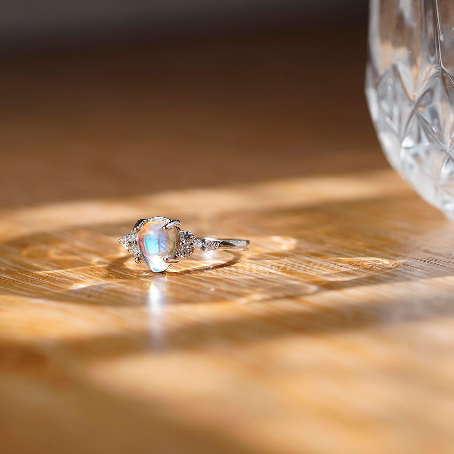 Authentic Moonstone Ring - Sterling Silver Rainbow Moonstone Ring for Women