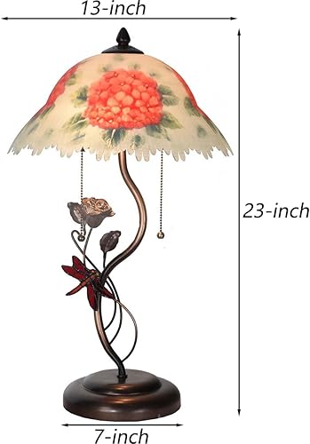 Miniatura 9 de Bieye L10888 Hortensia Lámpara de mesa de vidrio pintada a mano con base de lámpara de flor de libélula para decoración del hogar (rojo)