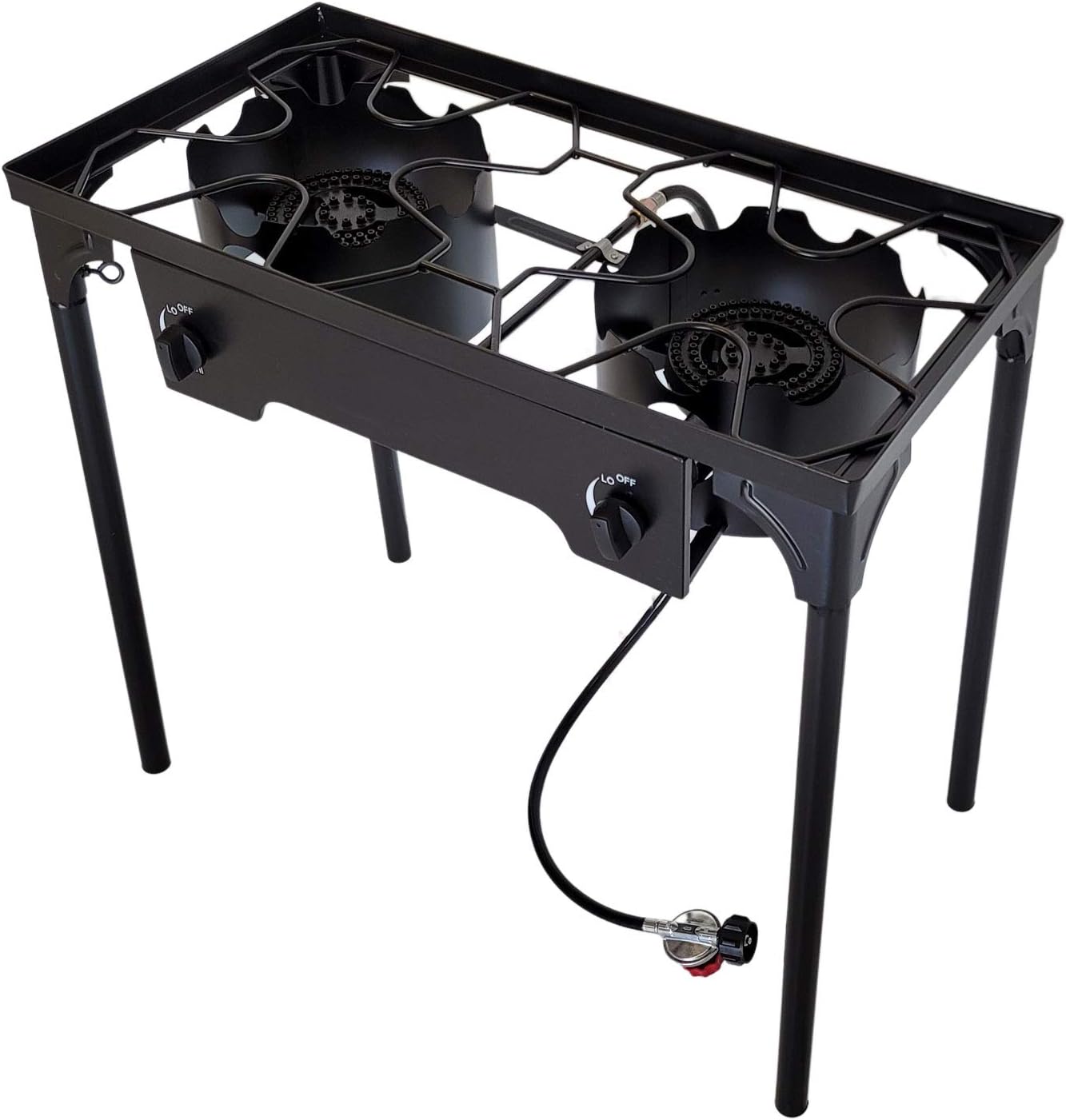 Cast Iron Outdoor High-Pressure Double Burner Propane Stove Cooker & Stand with Regulator 150,000 BTU