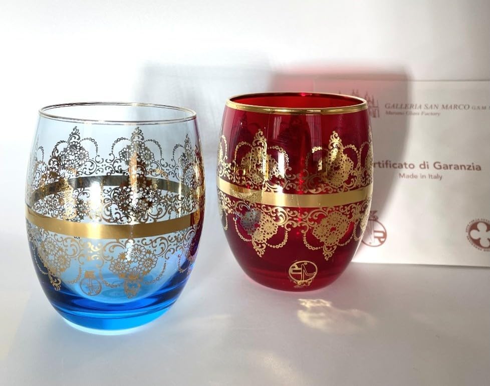 ベネチアンガラス ペア グラス 花柄 金彩/イタリア ガラス ベネチアン