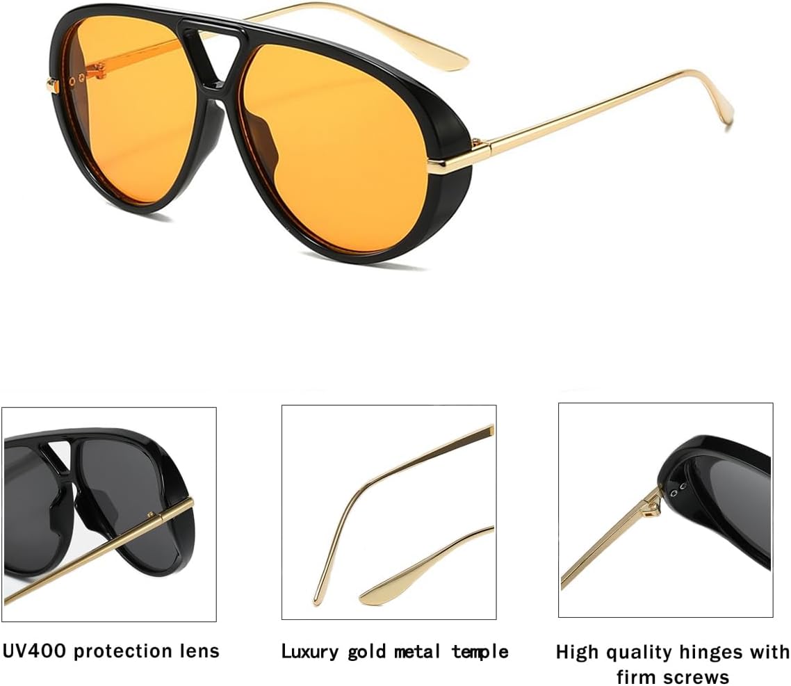 OSAGAMA Trendy Oversized Aviator Sunglasses for Women Men Luxury Vintage Shades Retro Metal Sunglasses Shield - Image 3