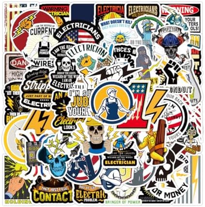 50 Electrician Stickers Pack, Electrical Tools Vinyl Stickers for Water Bottles, Laptops, Hard Hats, Toolboxes, Helmets, Cars, Trade School Gifts and Party Favors image 3