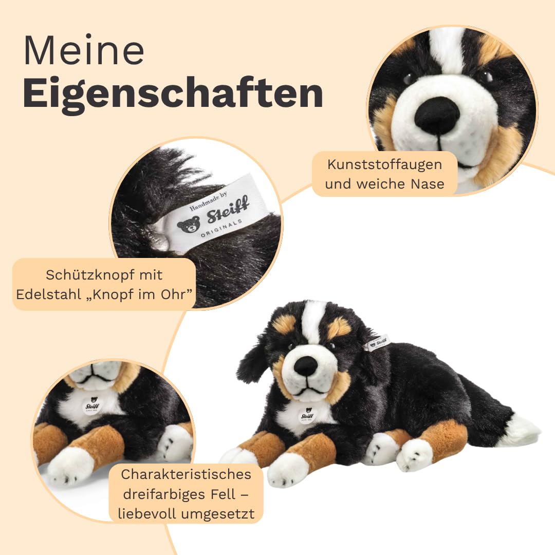 Steiff Kuscheltier Senni Berner Sennenhund, Süßes Stofftier mit Kunststoffaugen, Kinder, Jungen & Mädchen, Plüschtier 45 cm, Schwarz, 079528