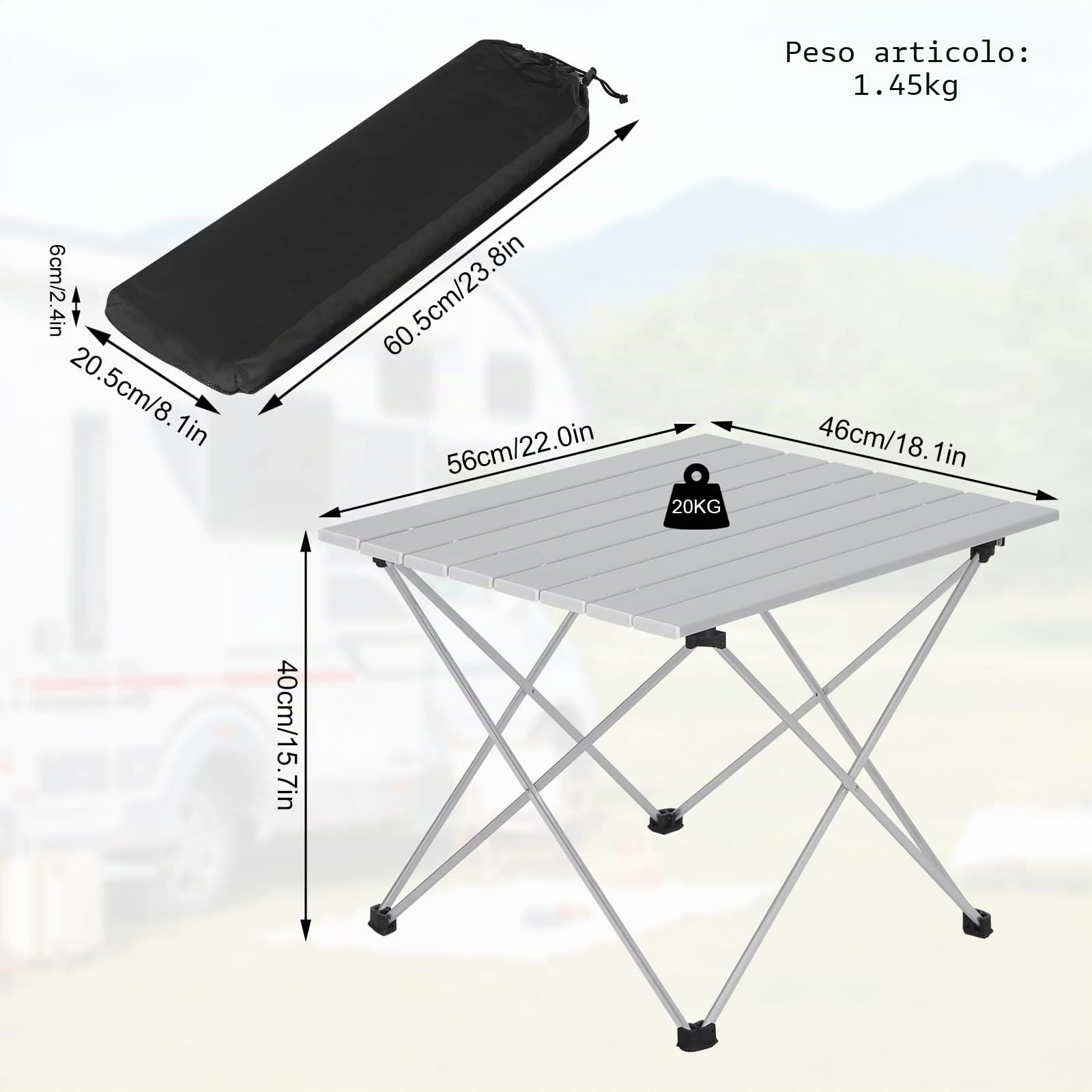 WOLTU Tavolo da Campeggio in Alluminio Tavolino Pieghevole Portatile Salvaspazio e leggero per Picnic 56x46x40 cm Argento