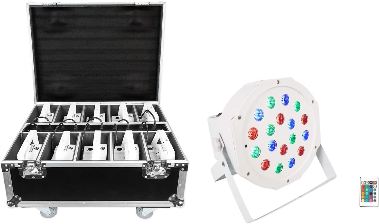 Rockville BATTERY PAR PACK 50 WHITE 20W Rechargeable Wash Lights (10), RGB Color Mixing, Wireless DMX, Remote Included, for DJs and Event Lighting