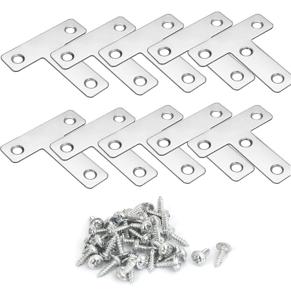 Merriway BH06666 (10 Pcs) T Repair Plates Stainless Steel 50 x 50 x 15 x 1 mm - Pack of 10 Pieces, Silver Tone