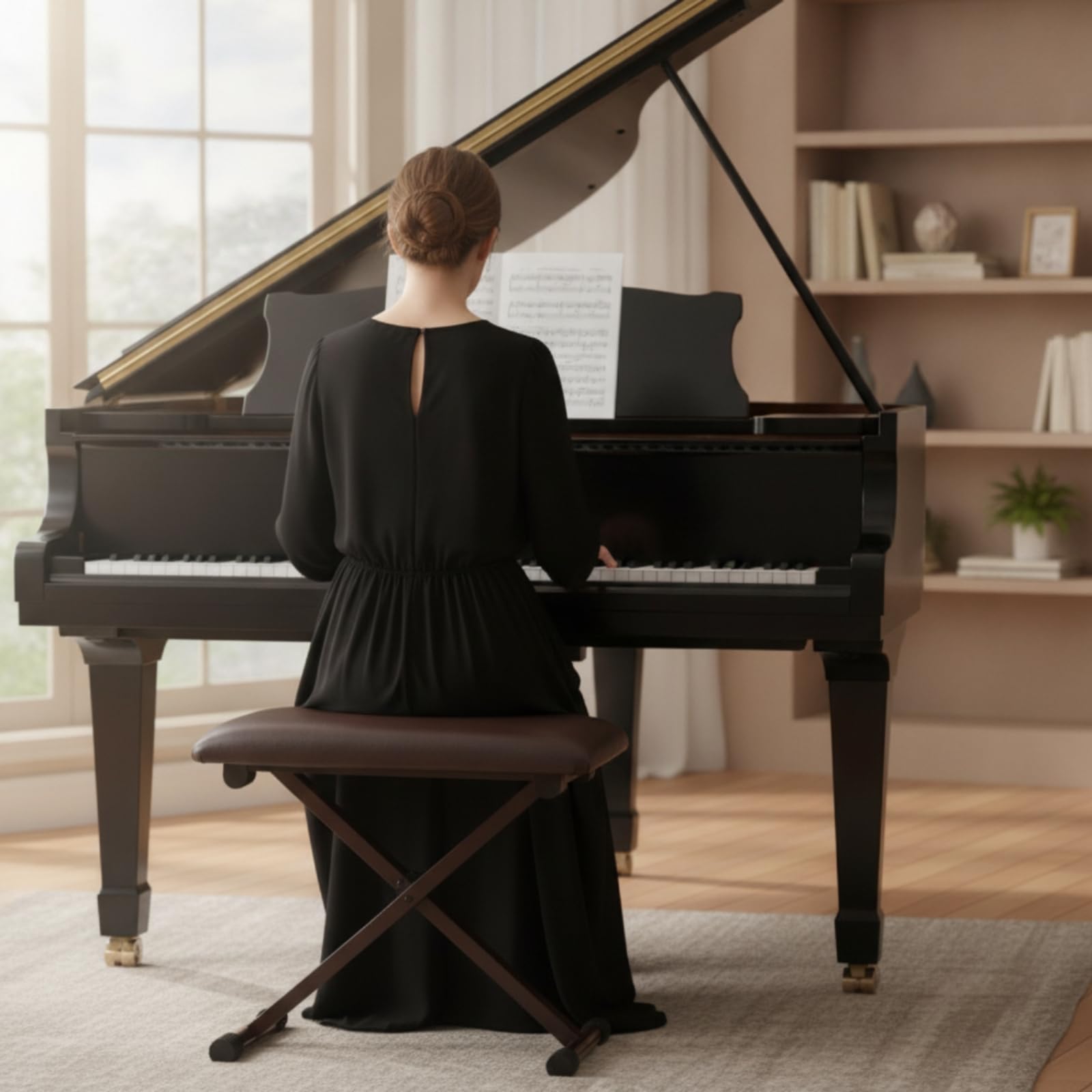 Banco Plegable con Asiento Acolchado Portátil Banco Piano Antislizan Banqueta para Pianistas, clistas