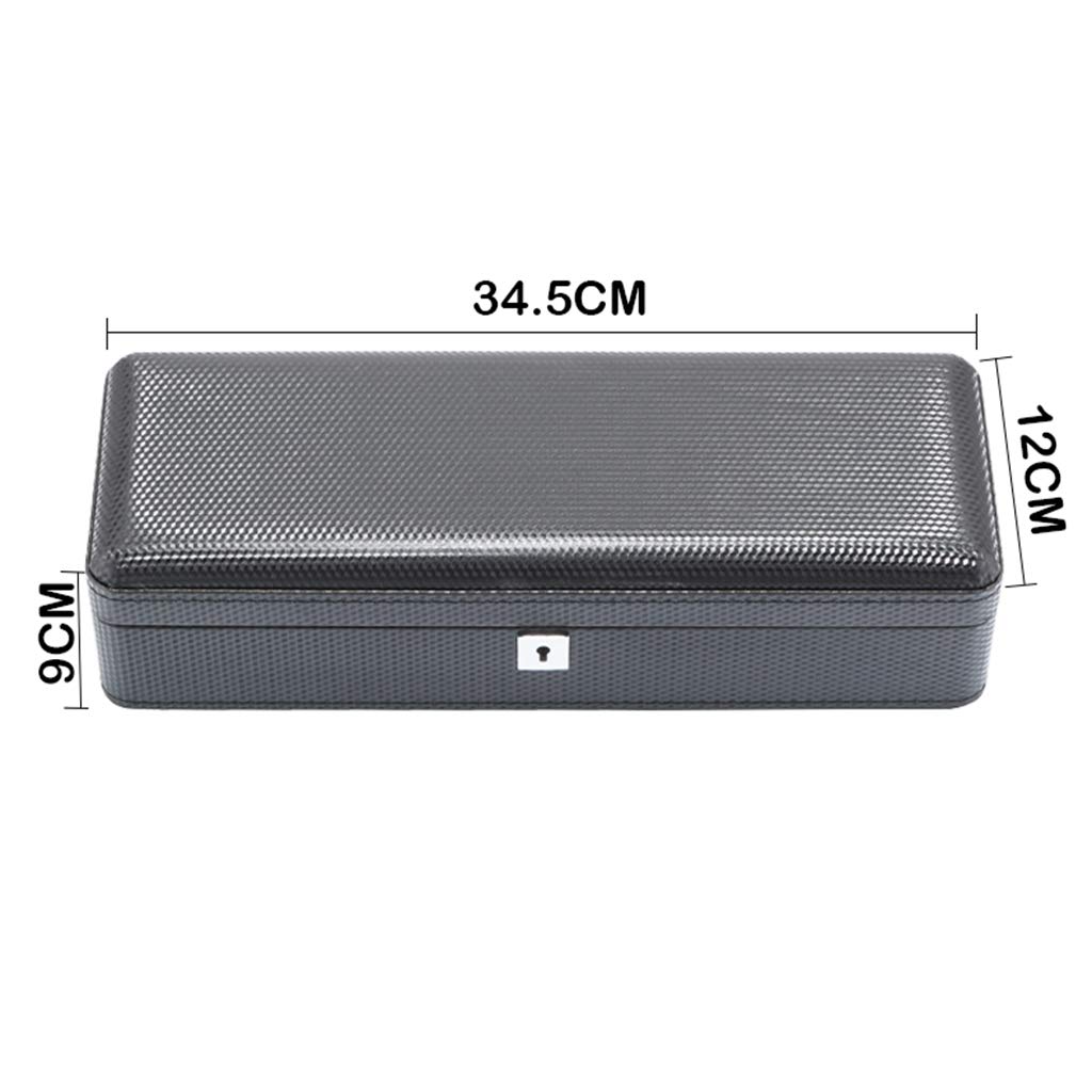 Caja de reloj de fibra de carbono, caja de reloj con 3 ranuras, caja de almacenamiento para exhibir joyas, bandeja para pulsera con 3 almohadas de almacenamiento extraíbles, con cerradura de Metal
