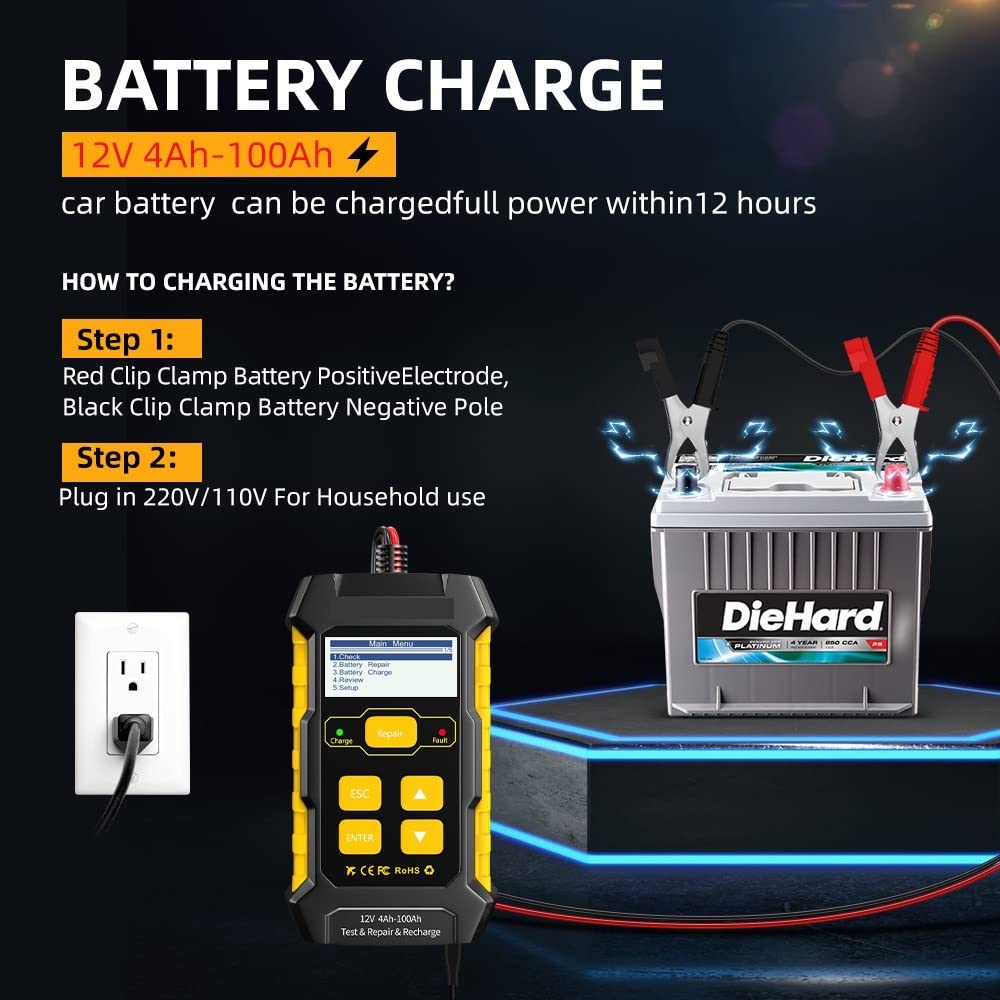 Batterietester KW510 12V Auto-Batterie-Tester voll automatische 5A Auto-Ladegerät 3 in 1 Wet Dry Agm Gel Blei-Säure-Pulse-Reparatur-Werkzeuge