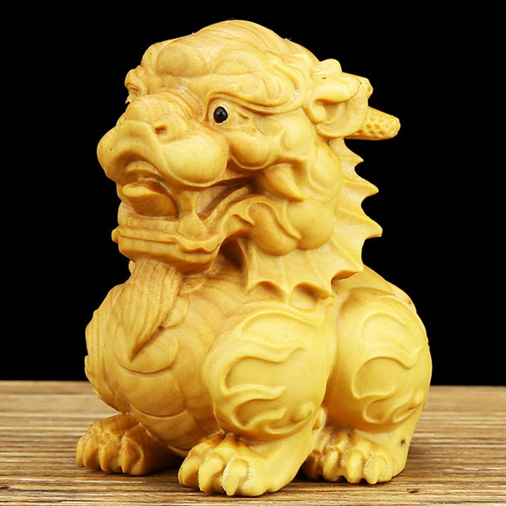 Ornamenti Feng Shui Statue Chi Lin/Kylin ricchezza prosperità, Figurine sculture Ornamenti Chi Lin/Qi Lin, Decorazione Domestica attrarre ricchezza e buona Fortuna,Legno