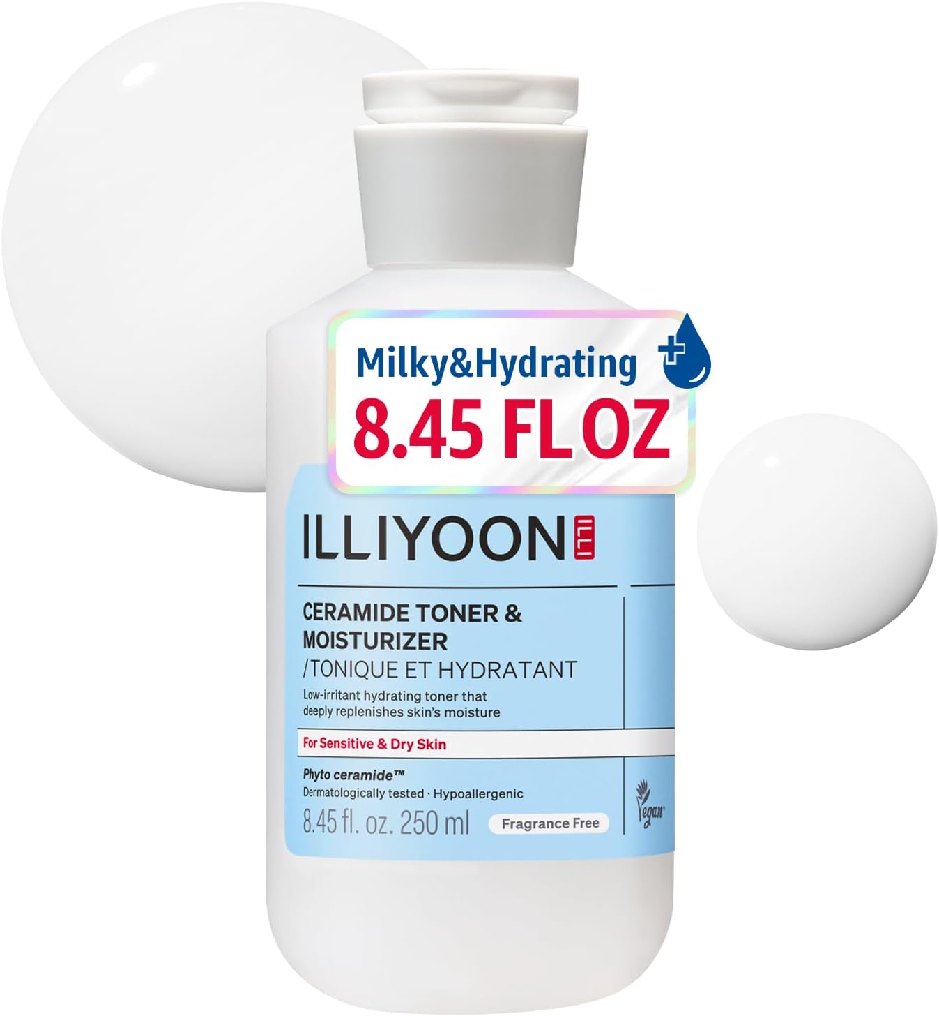 Illiyoon Ceramide ATO Moisturizing Milky Toner | Lightweight Milky Essence, 2-in-1 Hydrating Facial Toner for Dry & Sensitive Skin, Barrier Repair, Fragrance-Free, Korean Skincare, 8.45 fl.oz.