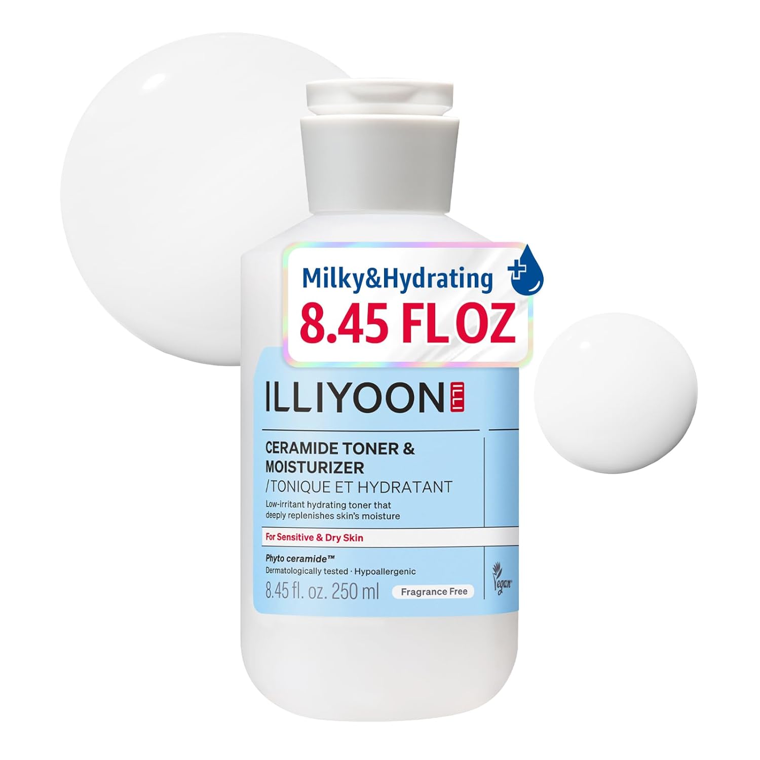 Illiyoon Ceramide ATO Moisturizing Milky Toner | Lightweight Milky Essence, 2-in-1 Hydrating Facial Toner for Dry & Sensitive Skin, Barrier Repair, Fragrance-Free, Korean Skincare, 8.45 fl.oz.