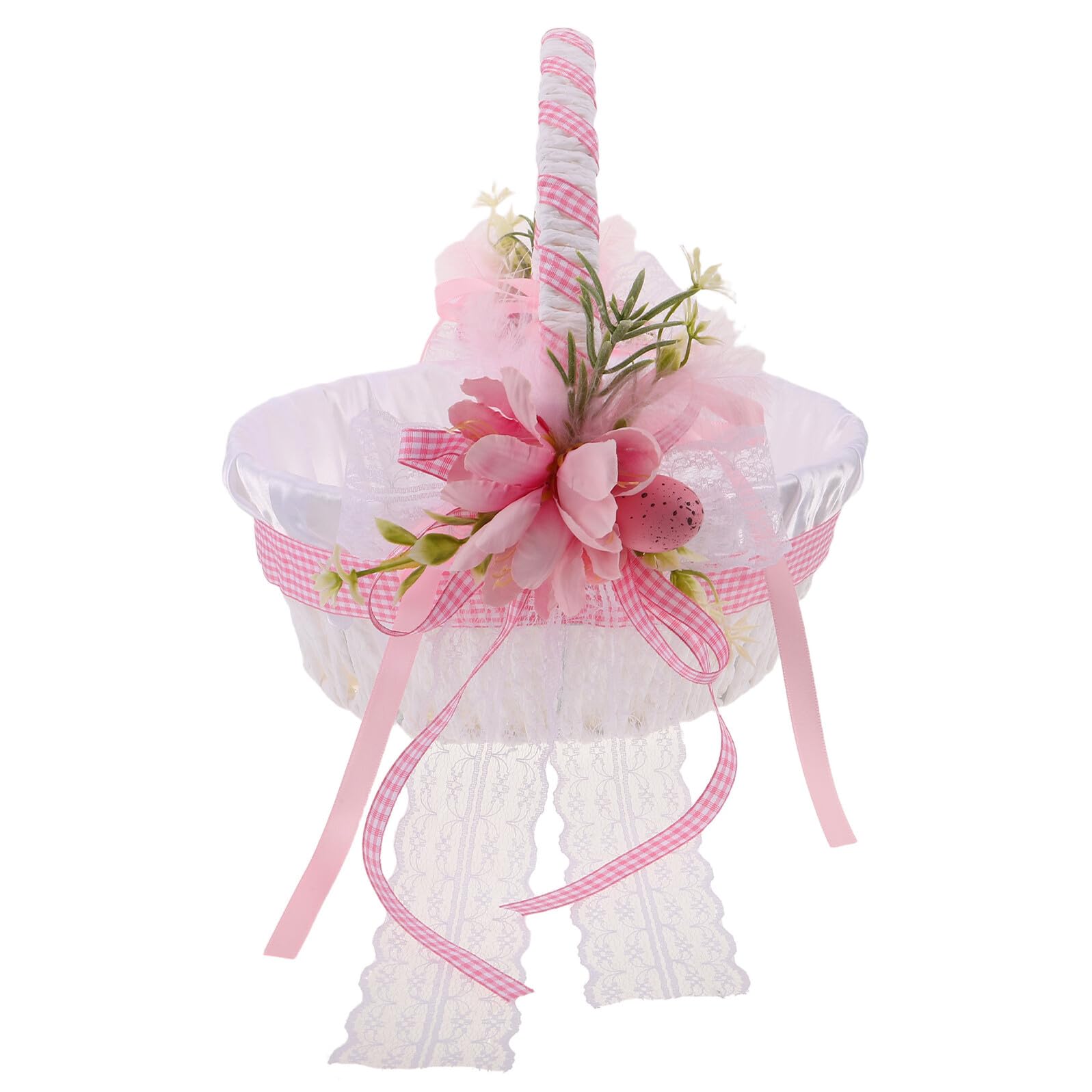 Gatuida Blumenkorb für Blumenmädchen Handgewebter Hochzeitskorb mit Großzügigem Stauraum Rosa Osterkorb für Süßigkeiten und Gastgeschenke