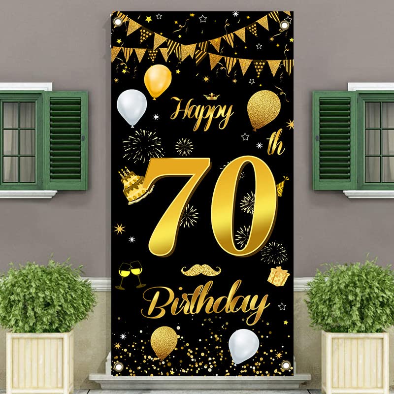 Decorazioni 70 Anni Compleanno Nero E Oro - Striscione 180x110cm Per Feste - Foto 4