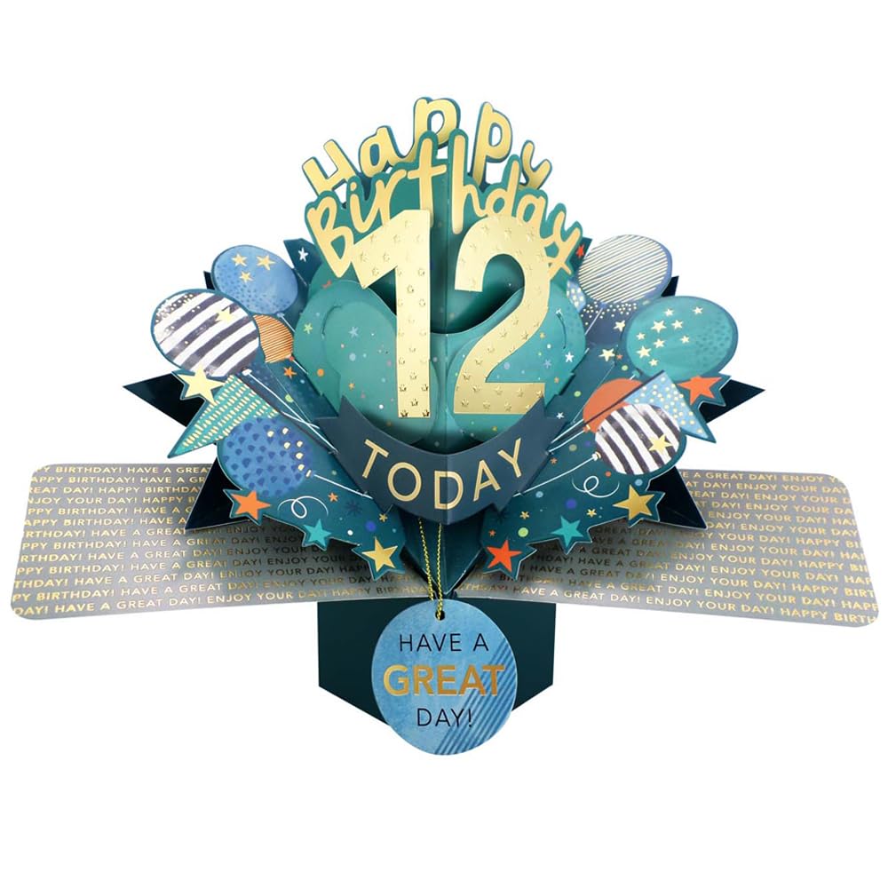 12 Today Happy 12th Birthday Pop-Up Greeting Card Love Kate's Pop Up Cards Him Design POP237MC12 — image 1