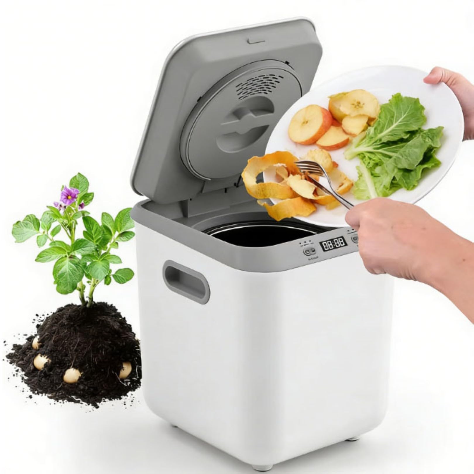 Compostiera elettrica – bidone del compost da cucina inodore, efficiente pulizia automatica, trasforma gli scarti in terreno