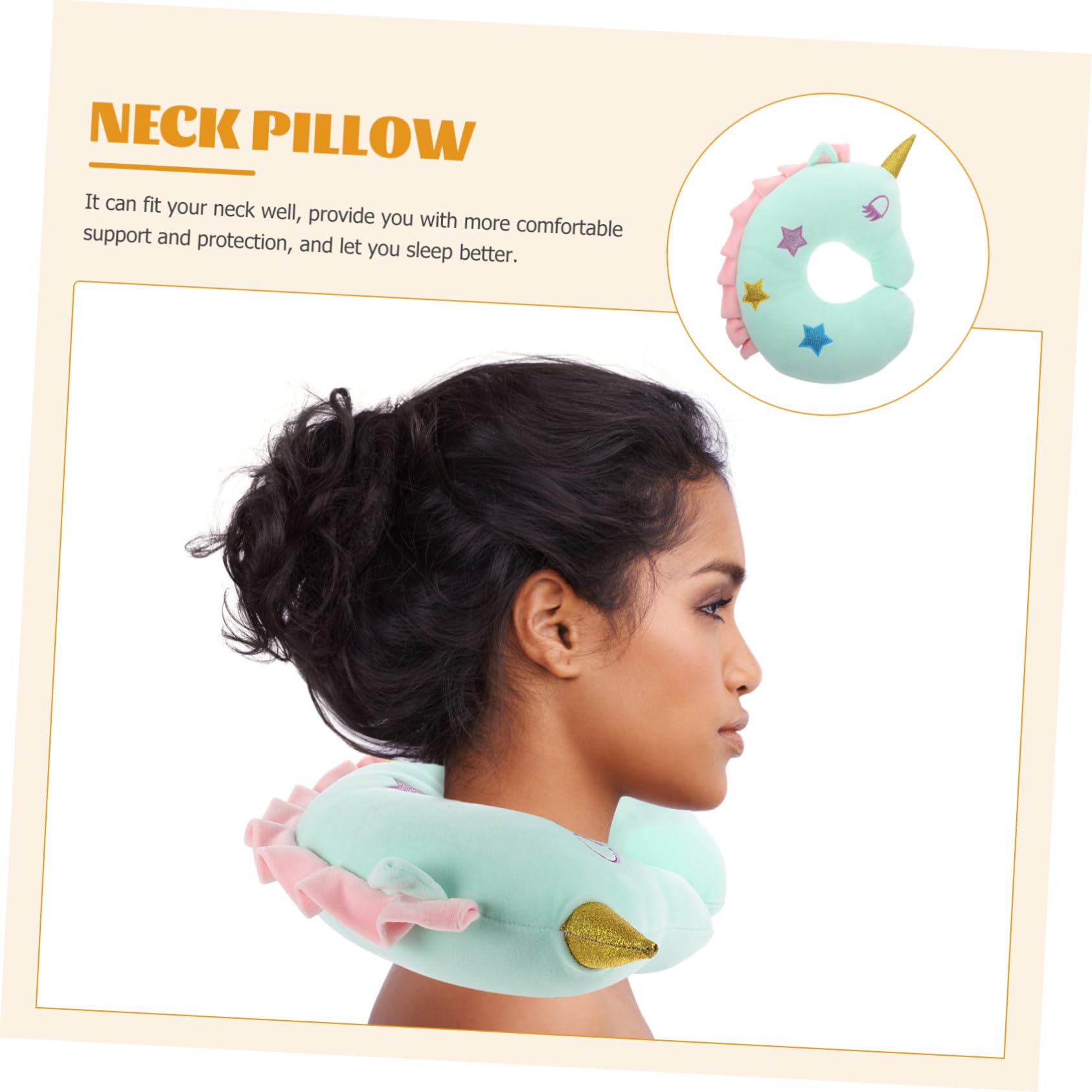 Almohada Cervical U Diseño Unicornio Portátil para Viaje y Oficina Cojín y Resistente para Soporte de Cuello y Descanso Ergonómico