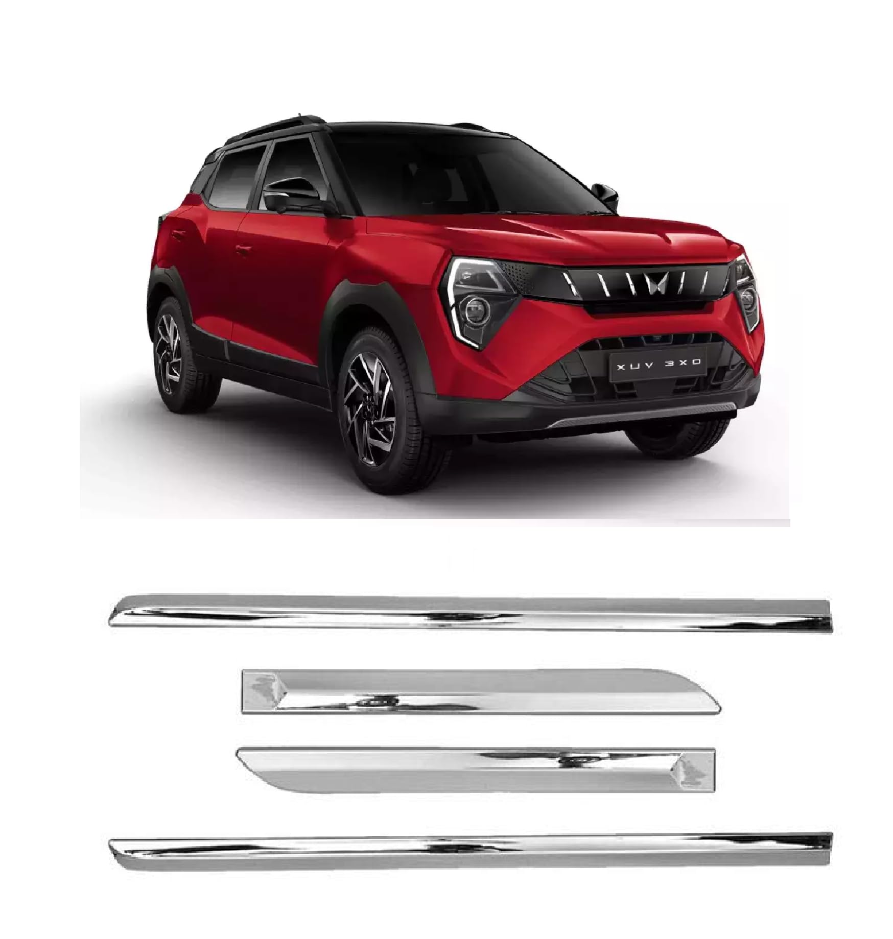 Empica Full Chrome Car Side Moulding Door Beading Protector Cladding Compatible with Mahindra 3X0 2024 Onwards (Set of 4 Pcs, Silver)