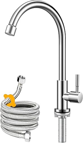 Solo grifo de agua fría, grifo de cocina de agua fría de un solo agujero, grifo de cocina de acero inoxidable de níquel cepillado para cocina.