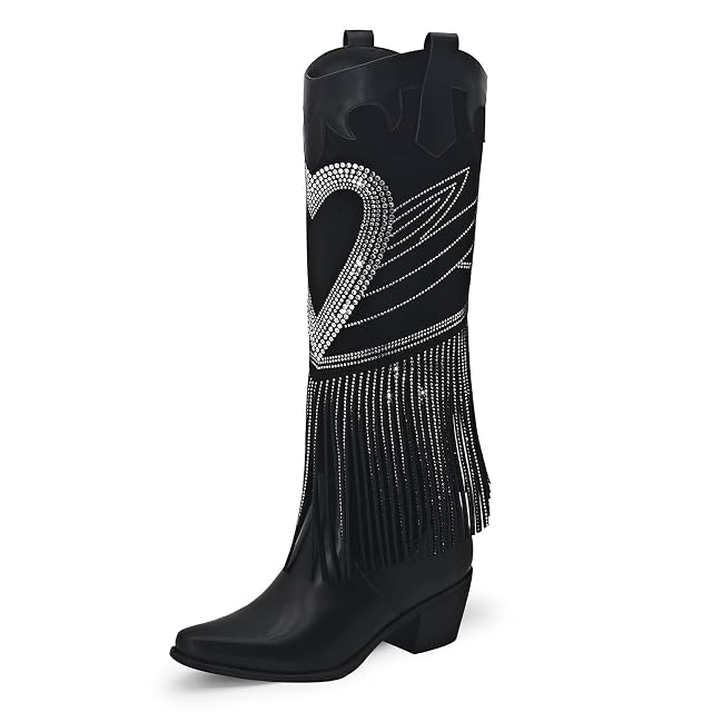 Rhinestone Cowboy Boots Fringe Knee High Cowgirl Boots Sparkly Cowboy Boots Glitter Sparkle Cowgirl Boots
