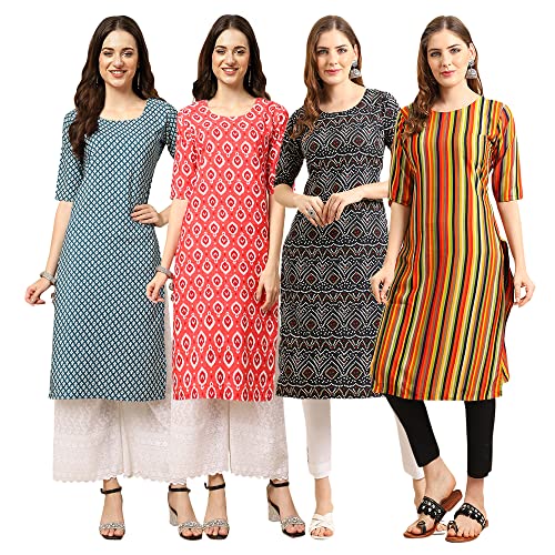 Image of Pinkmint Women's Crepe Digital Print Straight Kurta [Pack of 4]