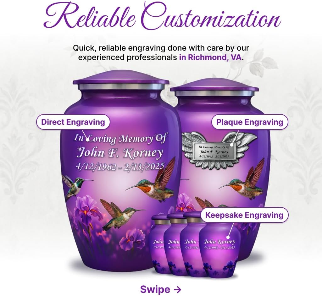 Set of 6 Hummingbird Decorative Funeral Urns for Ashes Adult Male & Female Includes 1 Large Urn with 4 Small Keepsakes & 1 Silver NecklaceUrn (Hummingbird Large Set, Urns) - Image 5