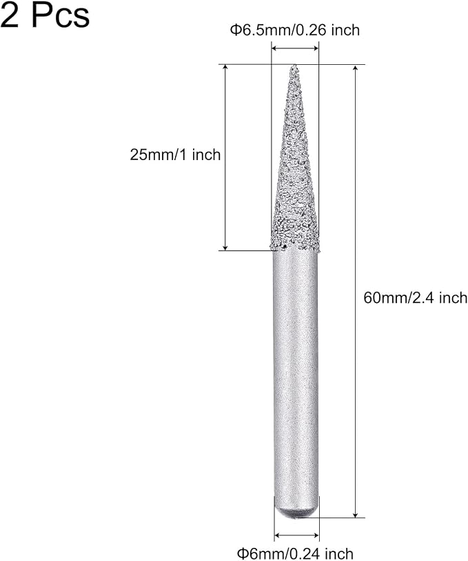 Puntas montadas de diamante 60 Grit 6,5 mm 2 pcs miniatura 2