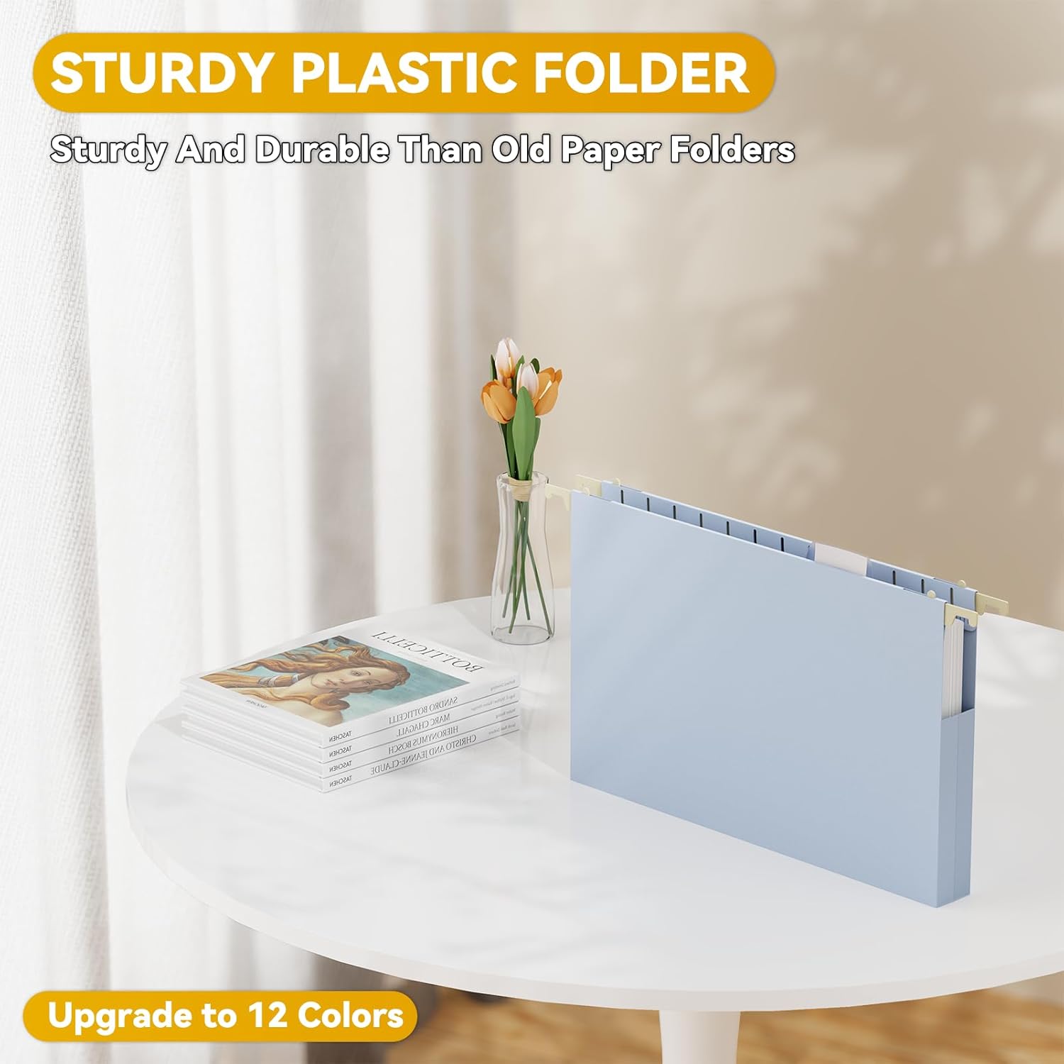 Plastic Hanging File Folders Legal Size,Heavy Duty 1" Expandable Filing Cabniet Folder with Tabs,12 Pack Sturdy Hang Folder for File Frame/File Box,Pastel Color Hanging File Organizer