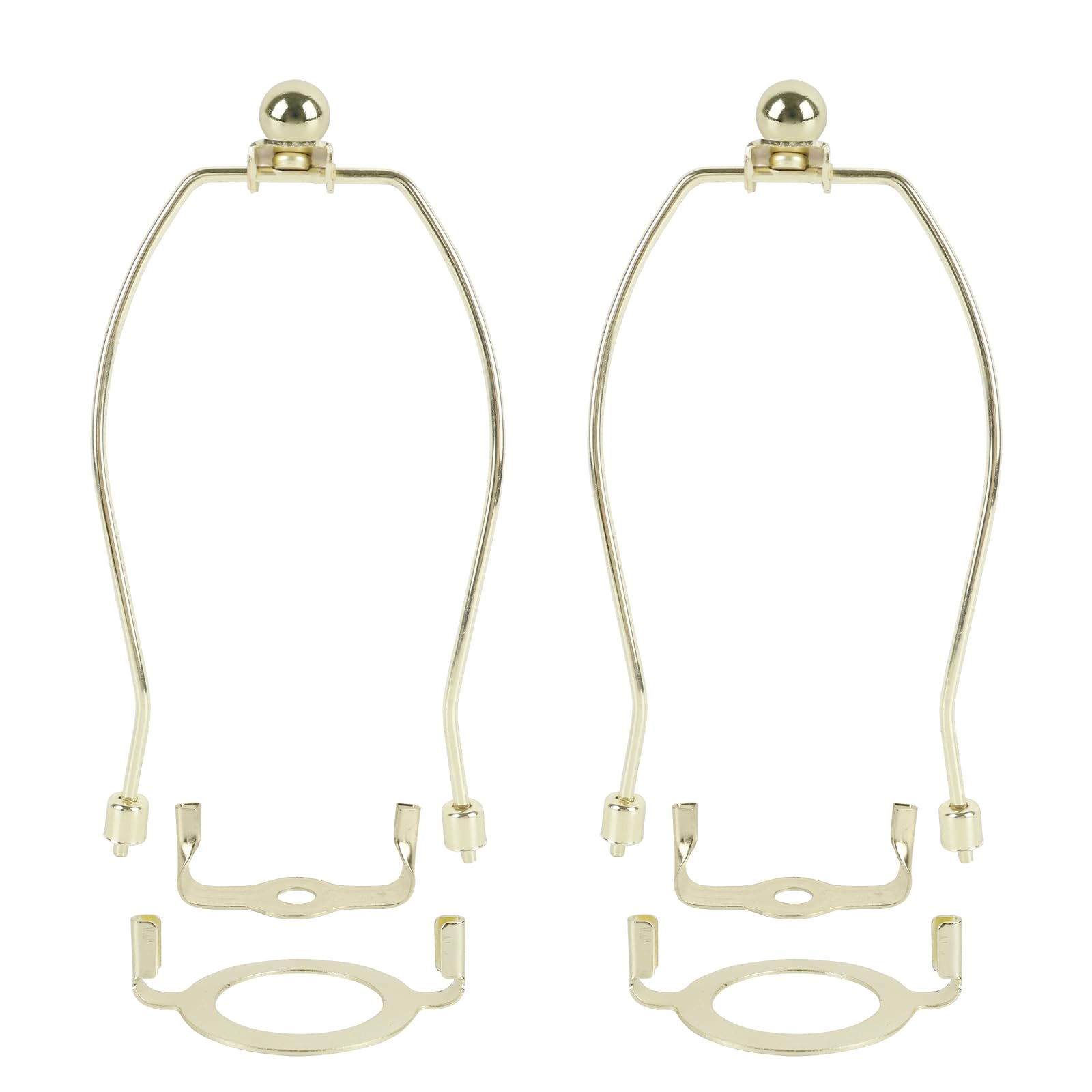10 Inch Lamp Harp 2 Set, Detachable Lamp Shade Holder for Table and Floor Lamps with Finial, Lamp Shade Harp with 3/8 Standard Saddle and 42mm Saddle Base for E26/E27 Socket, Gold