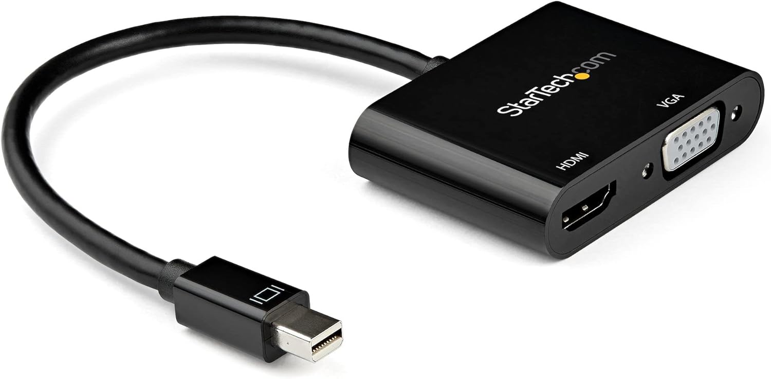 StarTech.com Mini DisplayPort to HDMI VGA Adapter - mDP 1.2 HBR2 to HDMI 2.0 (4K 60Hz) or VGA 1080p Video Converter Dongle - Mini DP to HDMI or VGA Monitor - Thunderbolt 2 Compatible (MDP2VGAHD20)