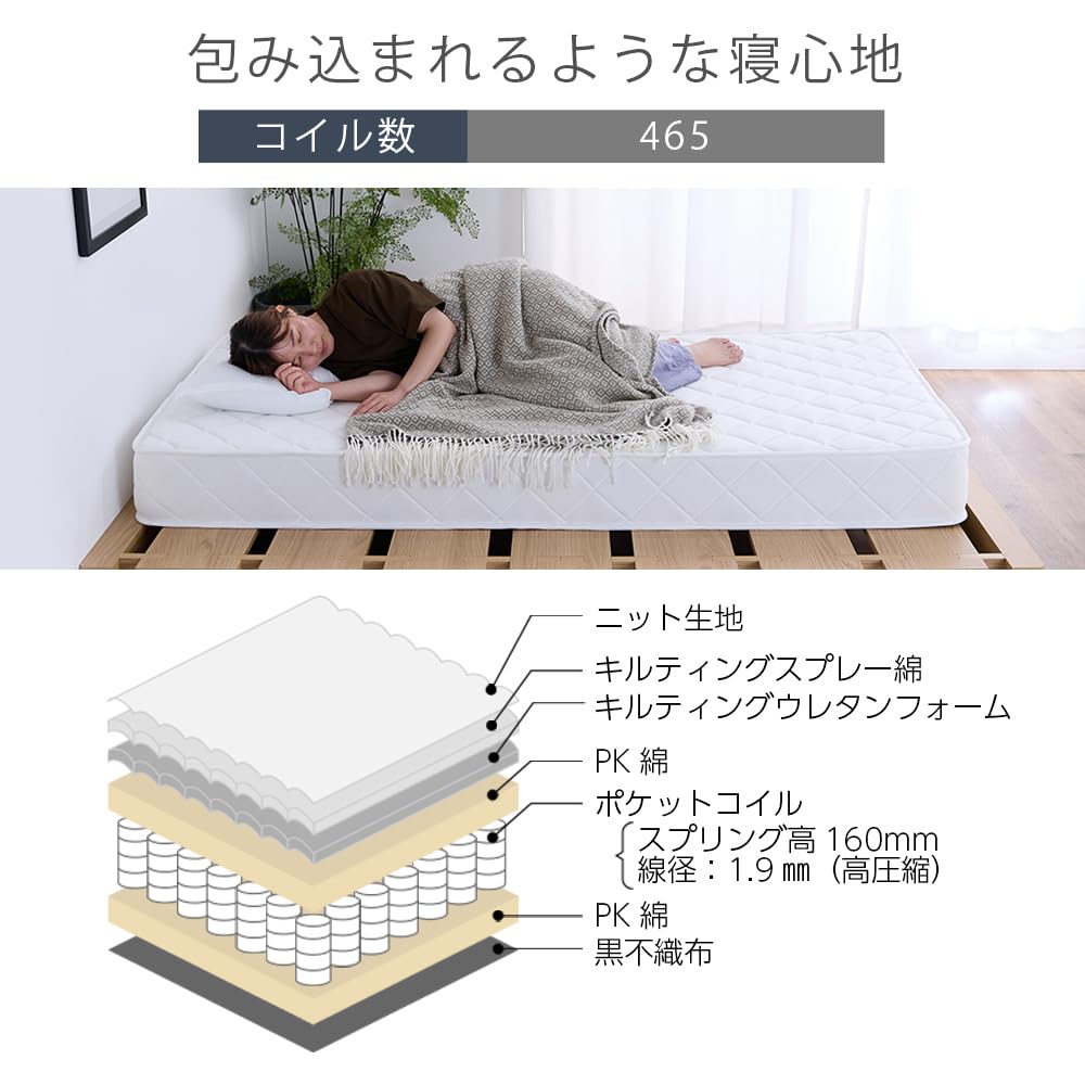 Amazon.co.jp: アイリスプラザ 高密度ポケットコイルマットレス 身体の