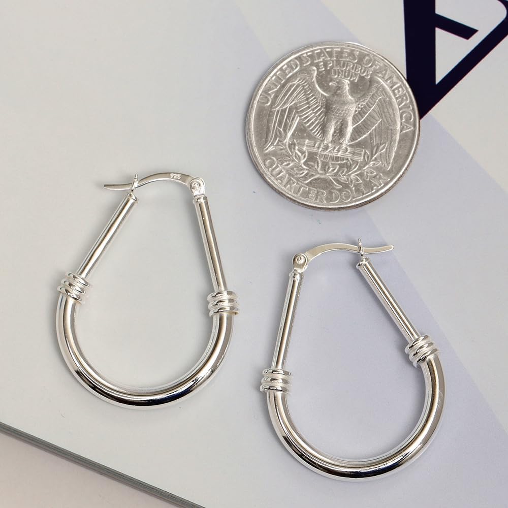 LeCalla 925 Sterling Silver Hoop Earrings for Women | Italian Design Classic Diamond-Cut Textured Hoops Earring | Women's Oval Drop Shape Silver Earring Jewelry - Image 3