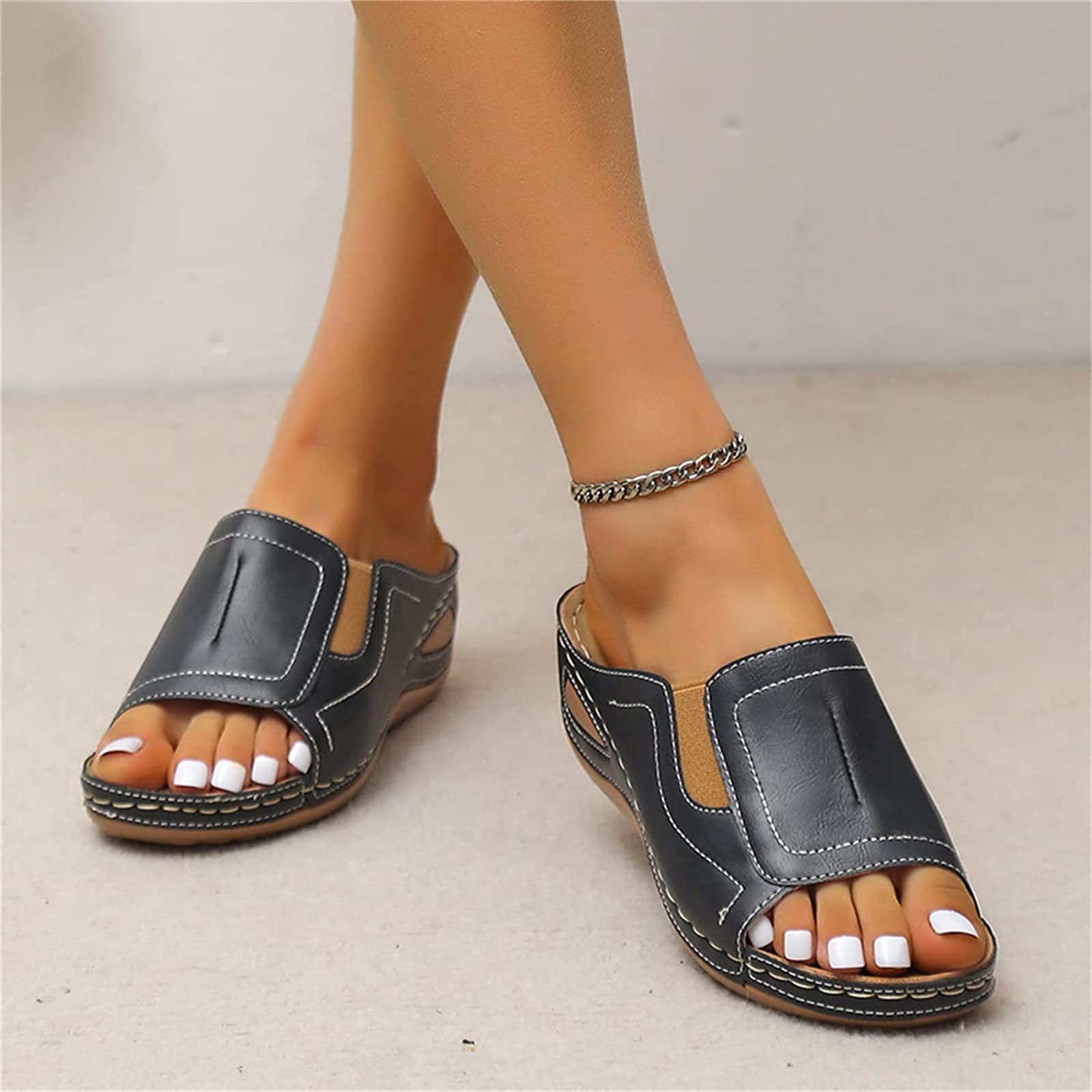 Sandali Con Zeppa Donna DOIX – Plateau, Supporto Arco, Grigio, US10/EU41 – Comodi Per Spiaggia E Passeggiate - 2