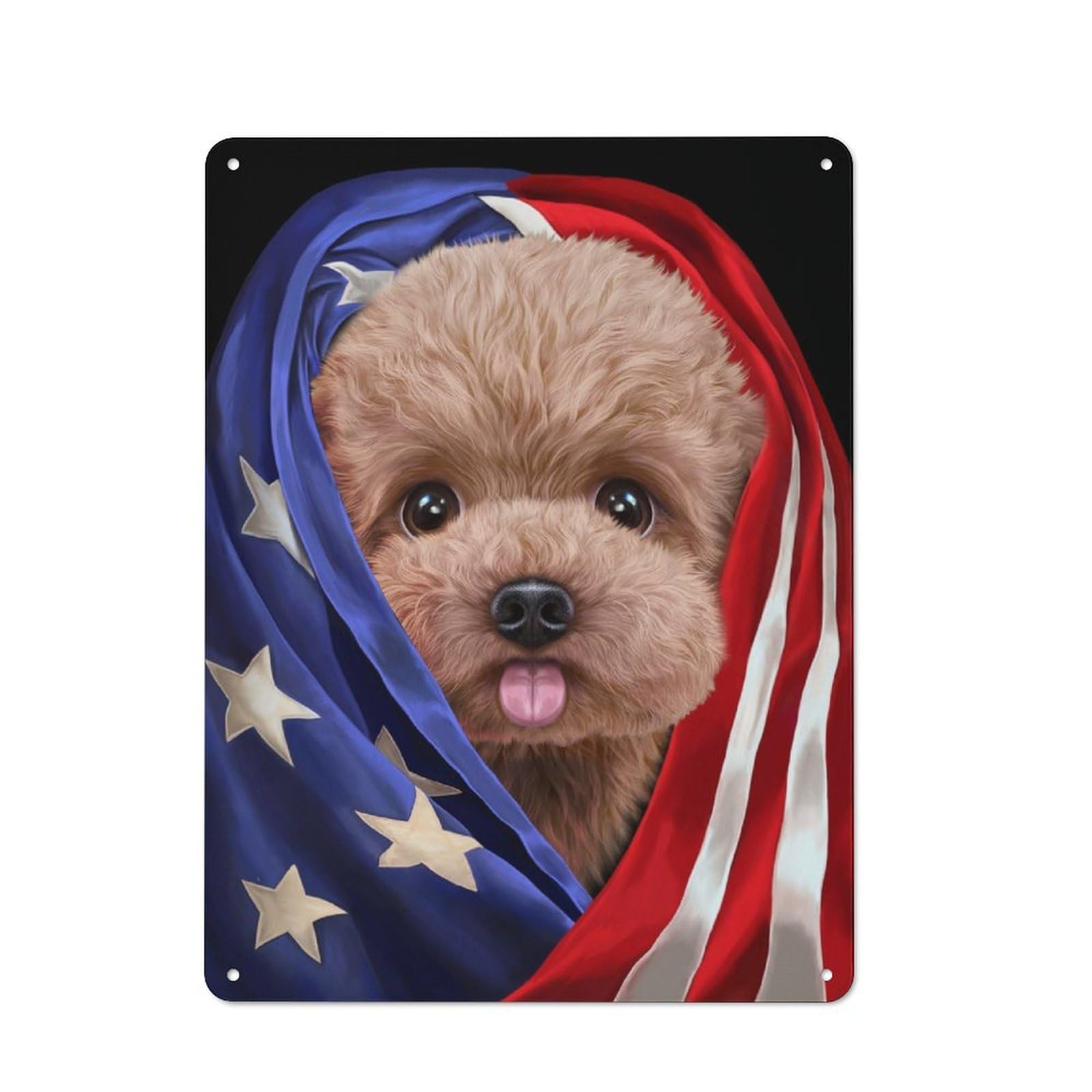 Junmoney Cute Poodle Usa Patriot Vintage Tin Sign 40X30cm With For Guest Room Or Hallway, Suited To Wall Displays In Guest Rooms And Hallways