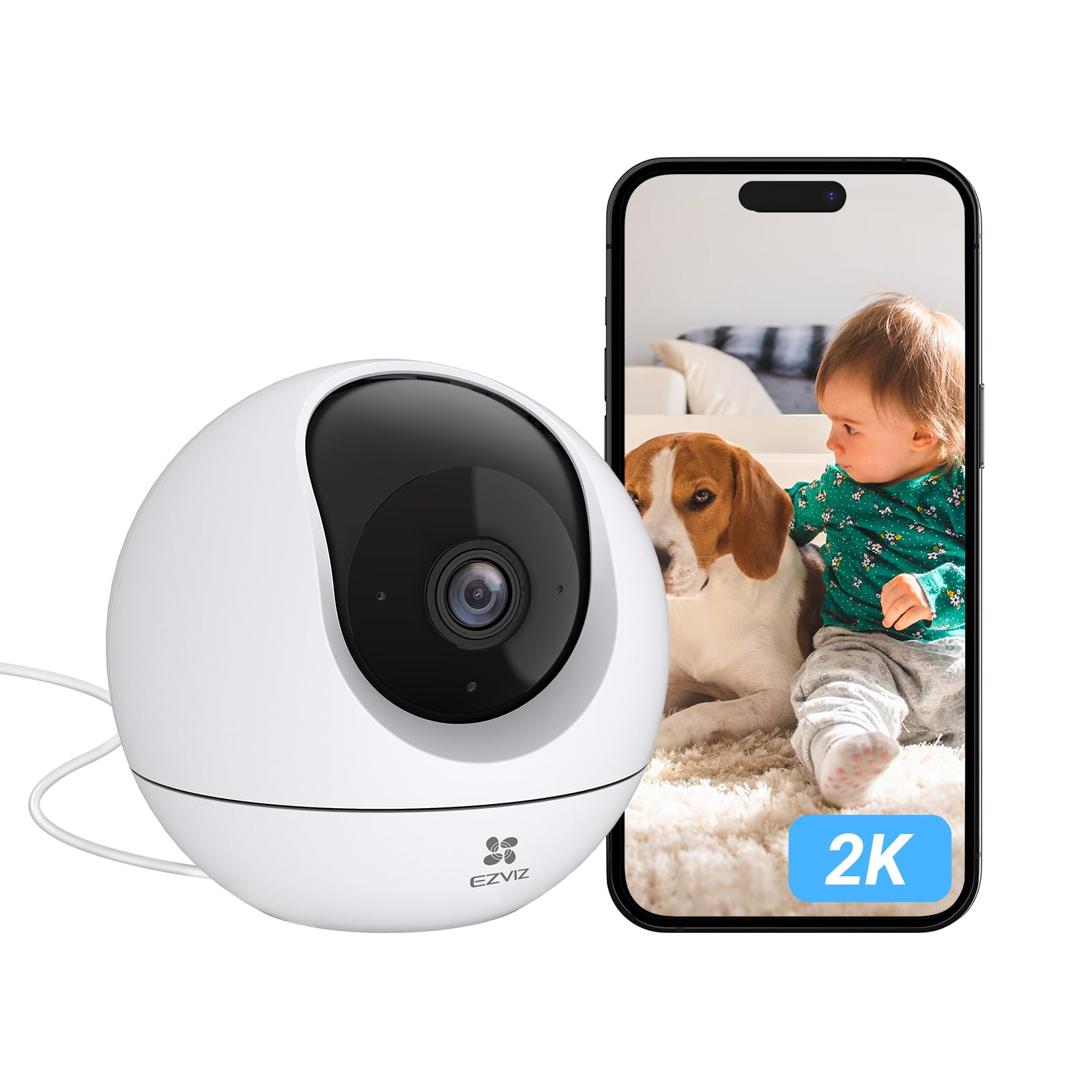 EZVIZ Telecamera IP WiFi 360° 2K Telecamera di Sorveglianza Interna, Visione Notturna Colore, AI Rilevamento Umano, Monitoraggio automatico, Audio Bidirezionale, Supporta Scheda Fino a 512GB, C6C 3MP