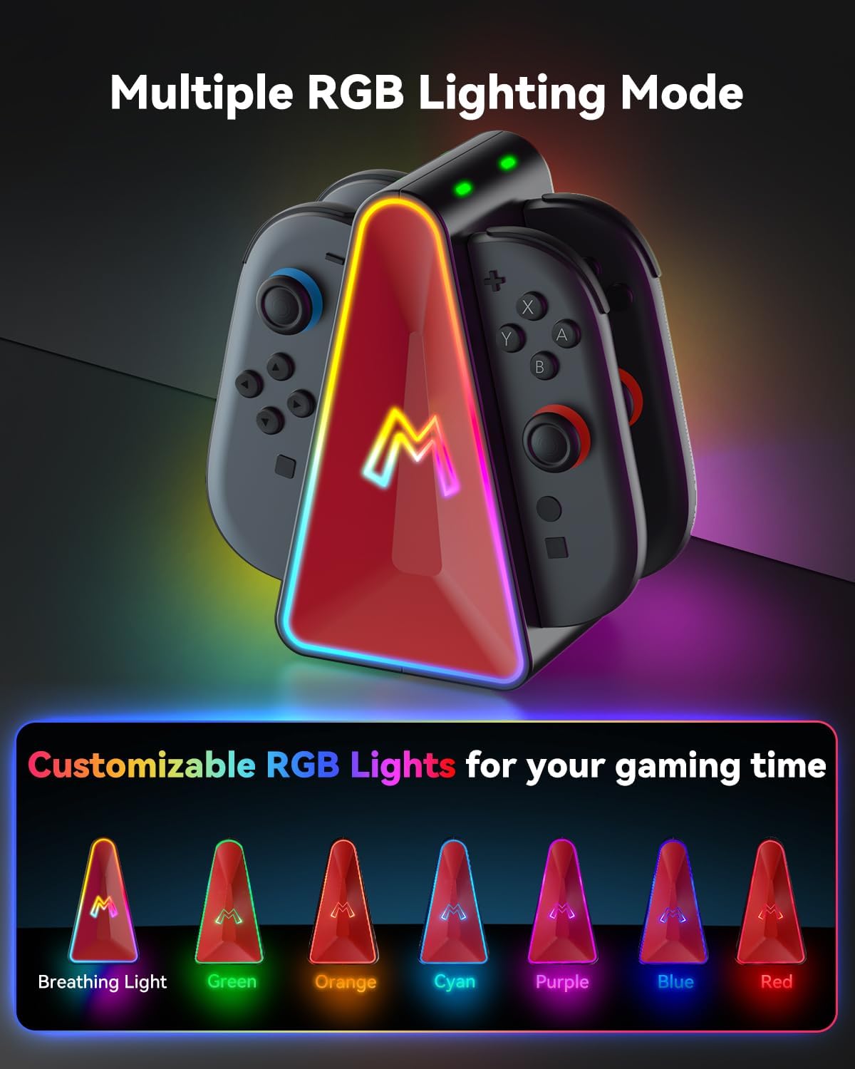 Switch Charging Dock for Switch 2 Joy-Con Controllers, HEIYING Magnetic 4 in 1 Charger Station with LED Indicators to Charge Joy-Con Controllers - Image 4