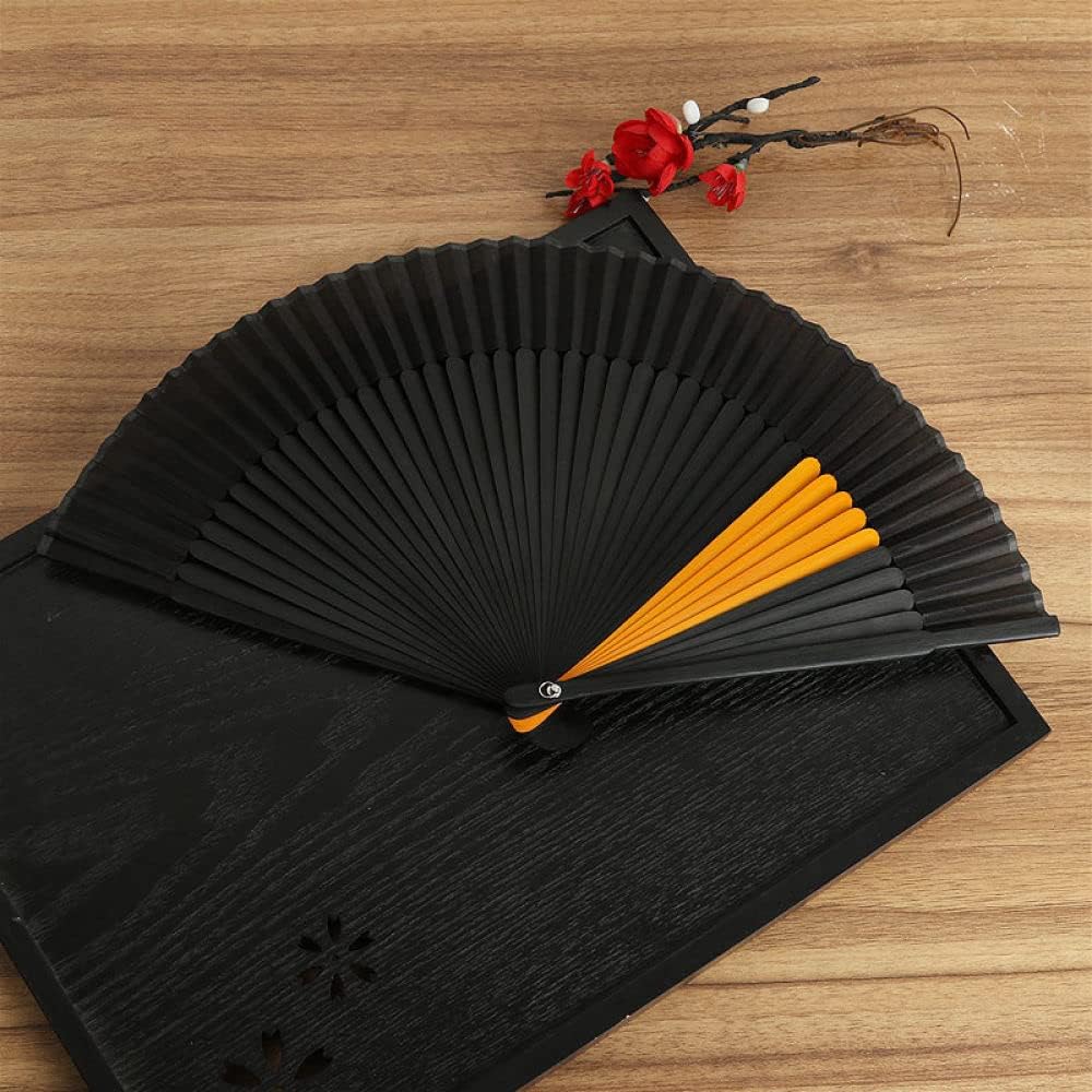 Folding Fan Handheld, Classical Hand Fan Foldable Orange Bamboo Fans Elegant Chinese Fan Oriental Cloth Fabric Handmade Silk Folding Fan for Dancing Party Wedding Gifts Home