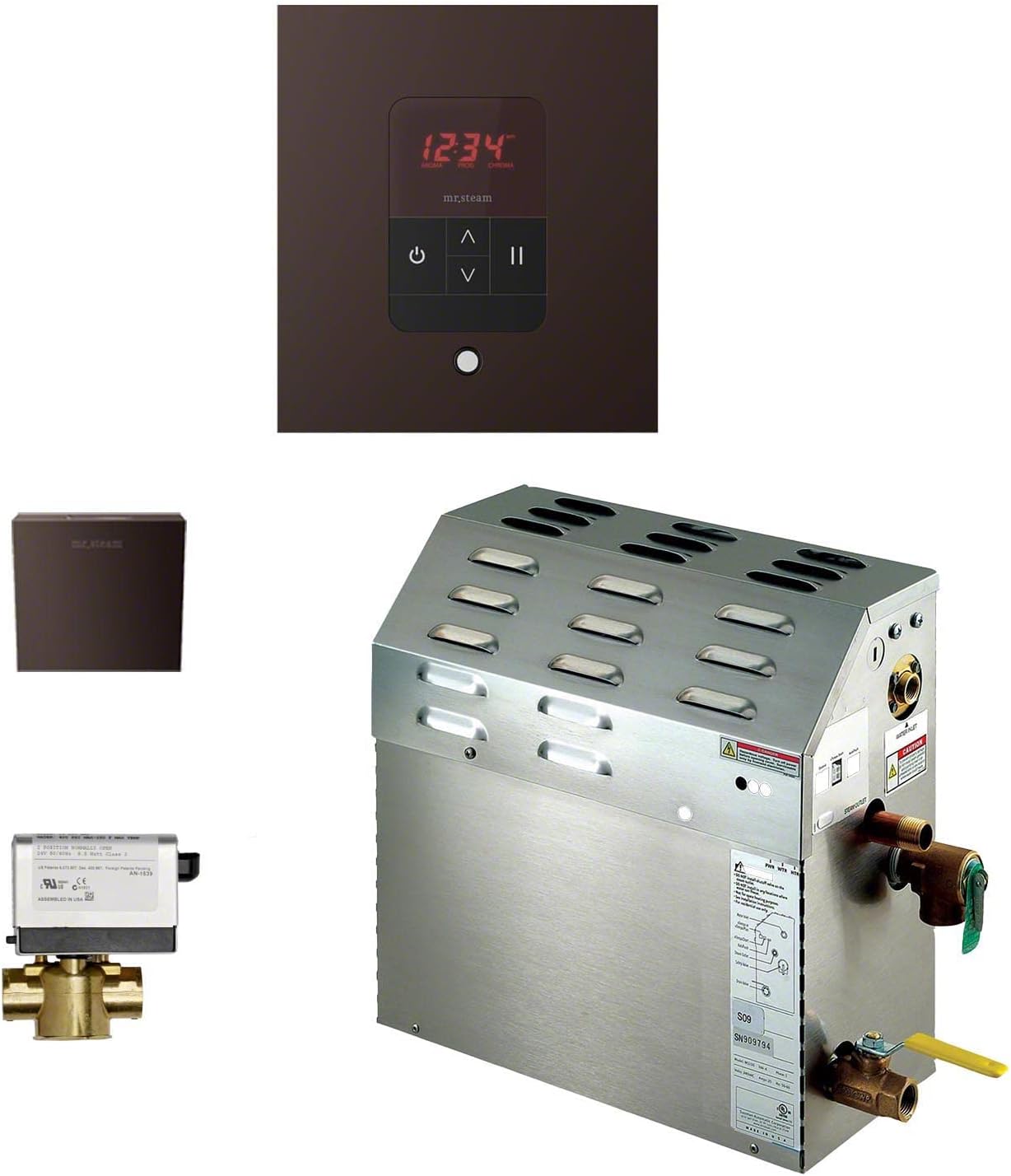 Mr.Steam eSeries MS225EC1 7.5kW Steam Bath Generator at 240V with iTempo Square Control Oil Rubbed Bronze with matching AromaSteam SteamHead, and AutoFlush (max 161 cubic feet)