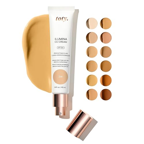 toty. by Sofia Vergara - Ilumina CC Cream SPF 50+ & Ilumina Brush - 100% Mineral Color Correcting Cream + Angled Complexion & Foundation Blending Brush - Tinted moisturizer with spf - 2W Bundle