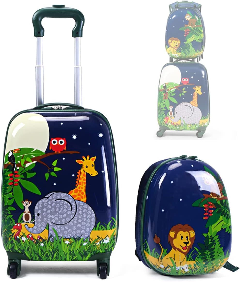 RELAX4LIFE Juego de 2 Maletas para Niños con 4 Ruedas Giratorias 360°, Maleta de Viaje Infantil con Mango Ajustable, Doble Cremallera y Película de PC, Regalo para Niños (Modelo 1)