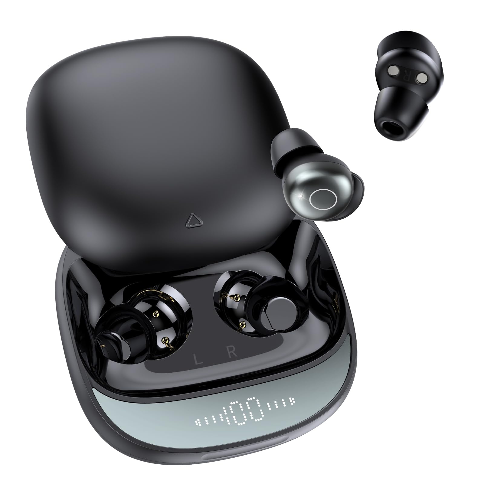 Ecouteurs Bluetooth sans Fil, Écouteurs Sommeil pour Dormir sur le Côté Avec Suivi du Sommeil, Sleep Earbuds Bluetooth 5.4 Mini Écouteurs Sans Fil pour Dormir Alarme personnelle Casques 48H(Noir jais)