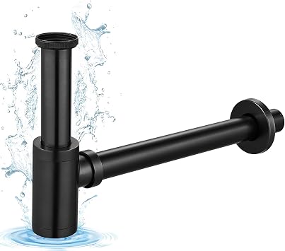 Brass Bottle Trap Universal for Bathroom Sink & Washbasin, Hidden Cleaning Opening, Odor Trap, Adjustable P-Trap 1 1/4 x  32 mm, Retro Noir Drain Pipe