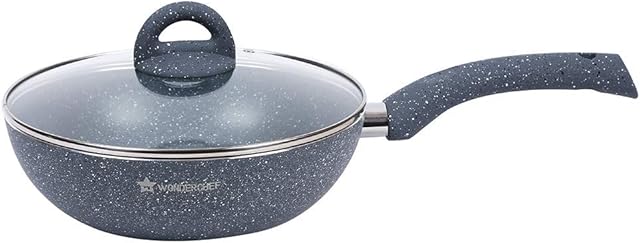 Wonderchef 63152038 Granite Non Stick Induction Wok (Kadhai) with Lid, 20cm, Aluminium