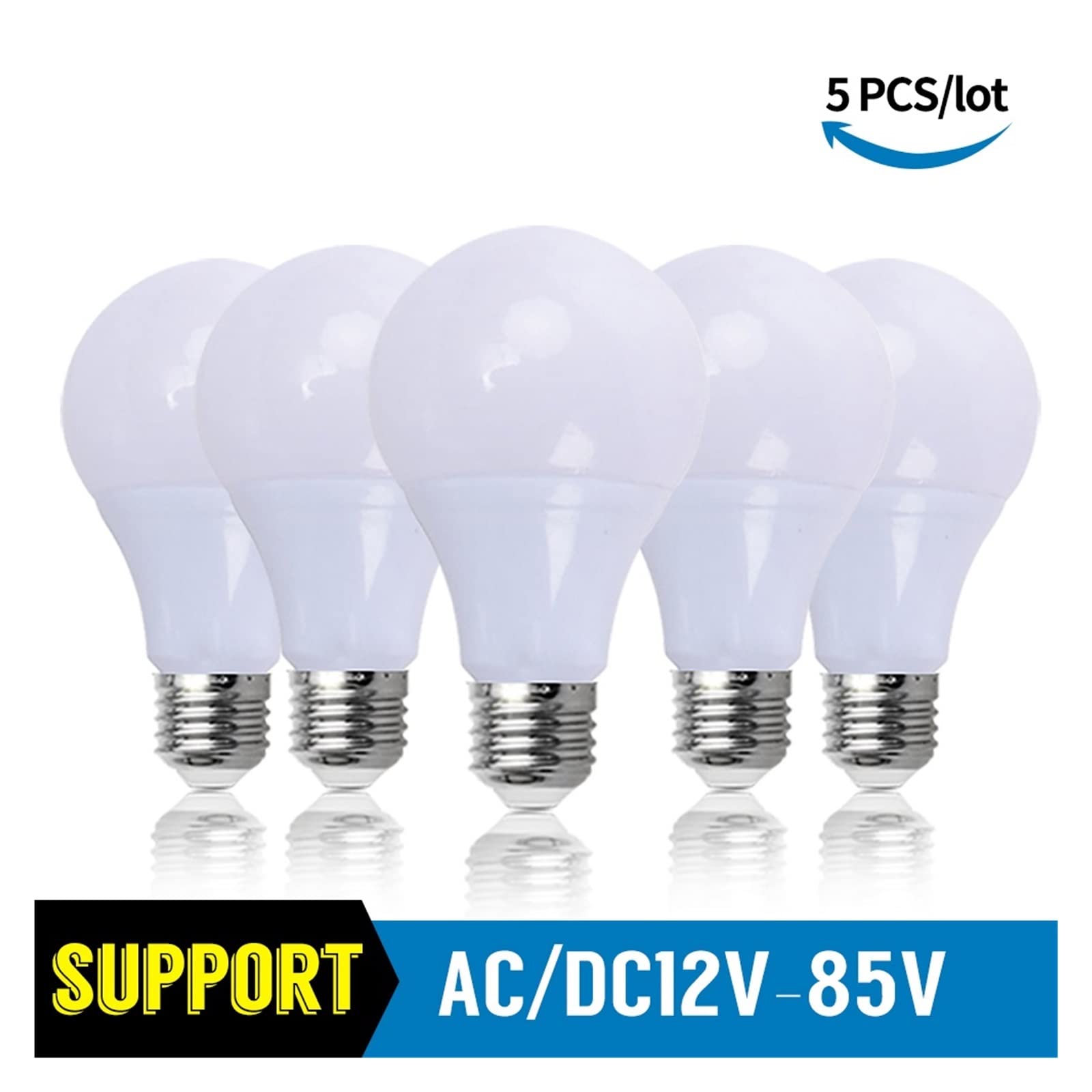 5 sztuk/partia żarówka LED E27 lampy DC AC 12V 24V 36V LED Light 3W 5W 7W 9W 15W 24W 36W Bombilla oświetlenie Led żarówki niskiego napięcia Lucky (Color : Cold White, Size : 7W E27 SUPORT 12-