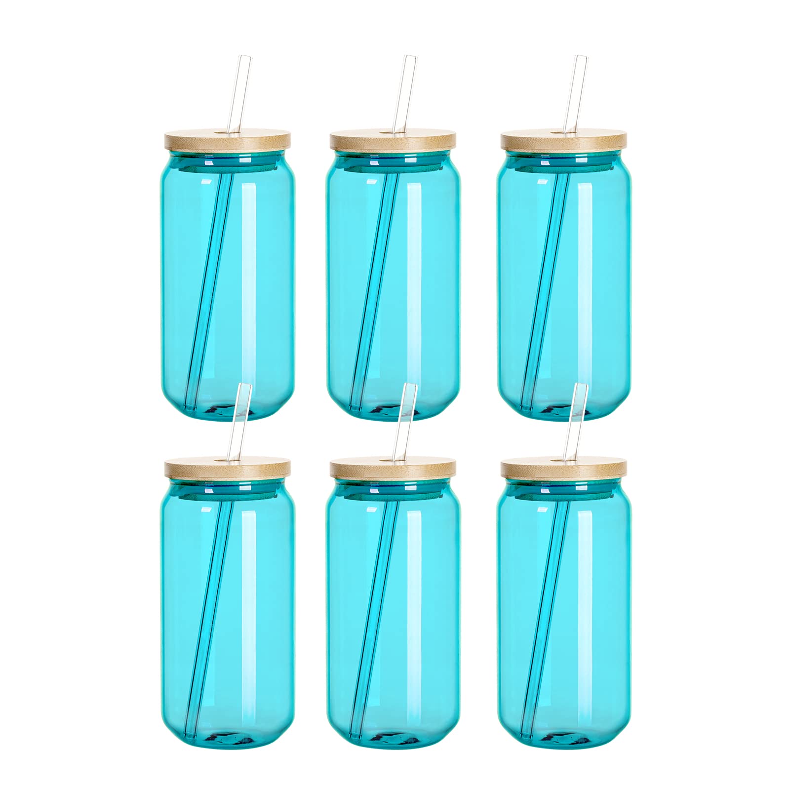 Buy PYD Life Sublimation Glass Cans Blanks Clear Blue 18 OZ with Bamboo