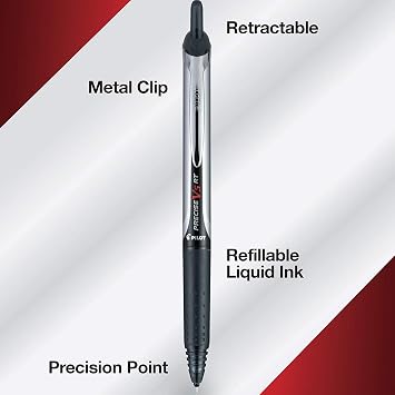 Pilot Precise V5 RT Refillable & Retractable Rollerball Pens, Extra Fine Point Pens 0.5 mm, Black, Pack of 12 - Ideal for School, Journaling & Office Writing