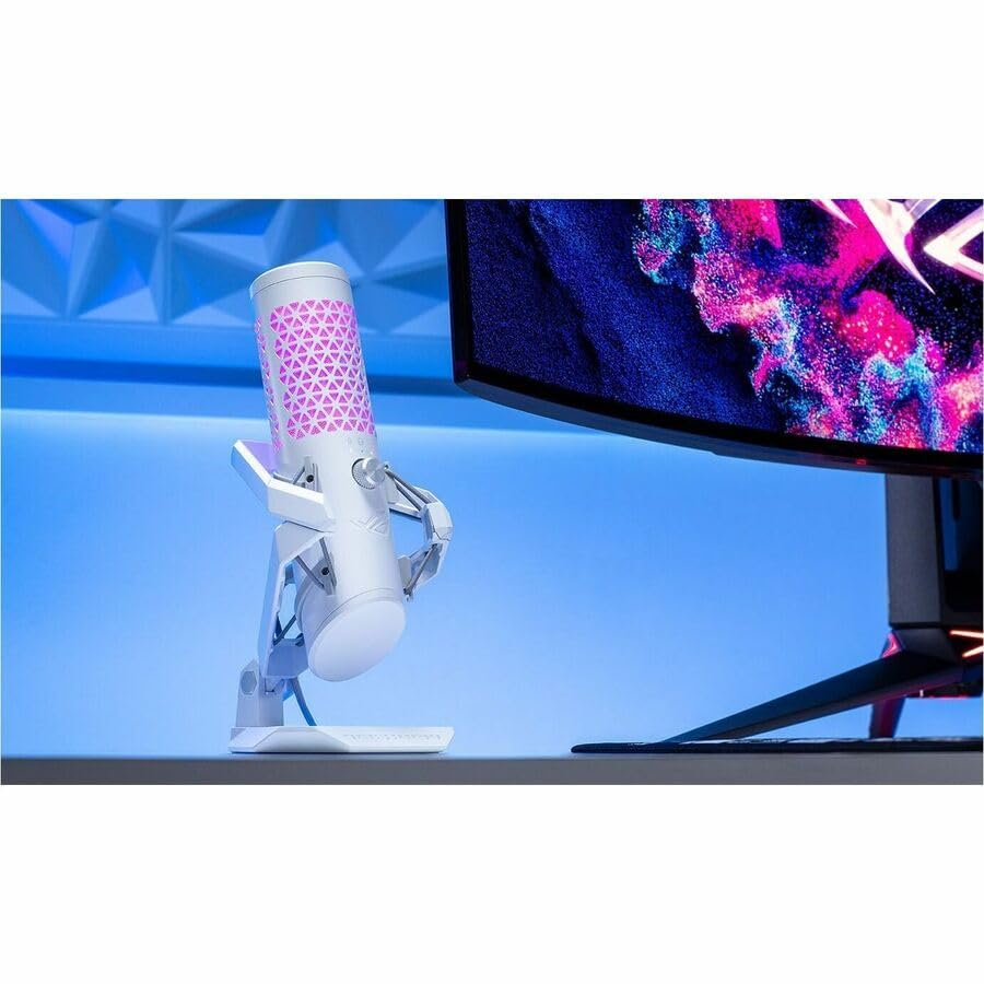 Image of ASUS ROG Carnyx USB Gaming Microphone (25mm Condenser Capsule, 192kHz /24-bit, Cardioid, high-Pass Filter, Built-in pop Filter, Metal Shock Mount, one-Touch Mute, Aura Sync RGB)- Moonlight White